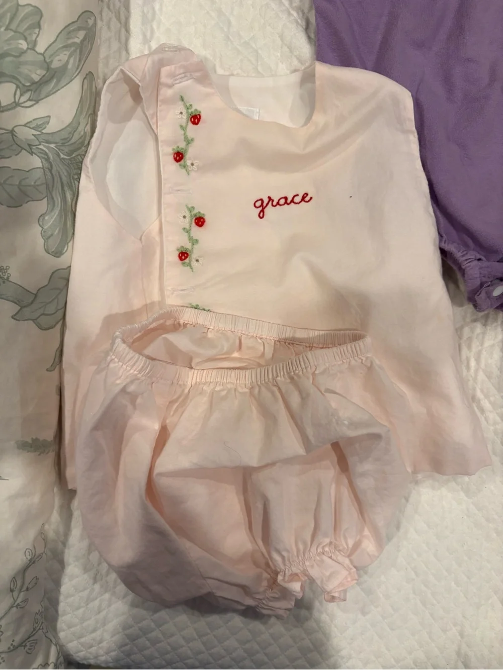 Grace Embroidered Baby One-Piece Rompers - Pink & Purple